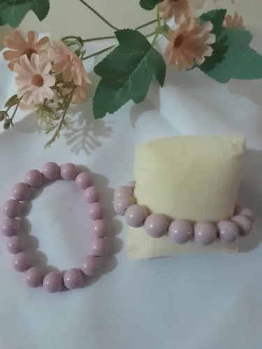 Pulseira de Bolinha Resinada Rosa