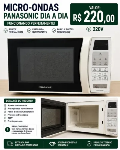 MICRO-ONDAS PANASONIC DIA A DIA - R$ 220,00