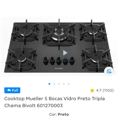 Fogão Cooktop gás MUELLER 5 bocas