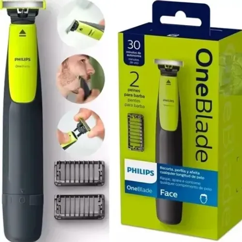 Barbeador e Aparador Elétrico Philips OneBlade com Pente 5 em 1, Sem Fio e À Prova D'Água 