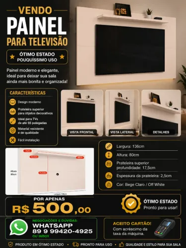 ? Painel para TV até 55? Off White/Bege Claro - Ótimo Estado - R$ 500,00