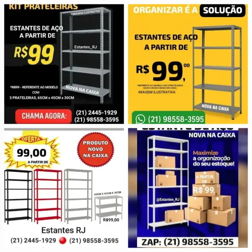 KIT PRATELEIRAS a partir de R$99,00* Estantes de Aço / Ferro PRODUTO NOVO NA CAIXA