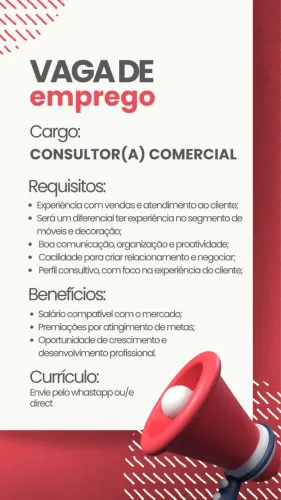 Vaga de emprego consultor de vendas