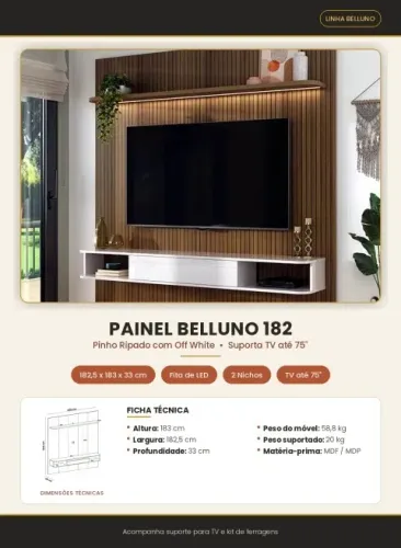 PAINEL BELLUNO 182 COR PINHO / RIPADO