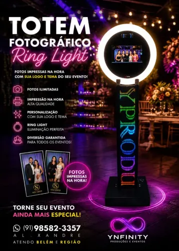 Totem fotográfico ring light com foto impressa na hora