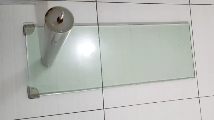 Mesa de vidro + coluna de Aço Inox