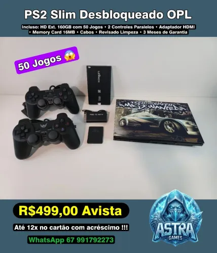 PS2 Slim Desb. 160GB 50 Jogos - Astra Games !!!