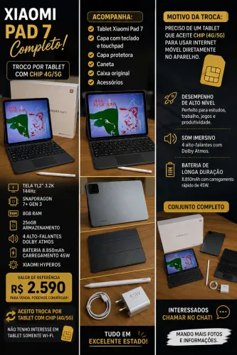 Xiaomi Pad 7 256GB + Teclado + Caneta + Capas