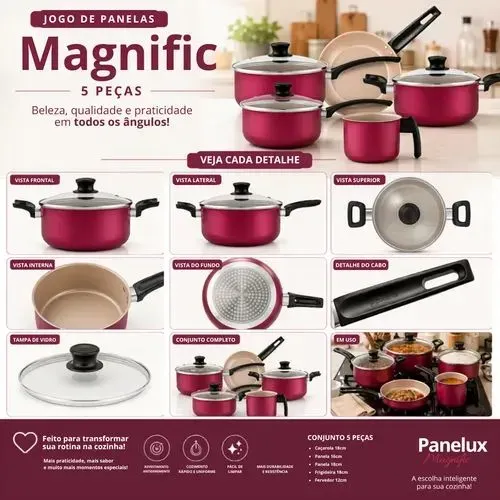 Jogo de panela magnific panelux 5 peças novo