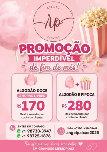 Promoção algodão doce e pipoca inpedivel