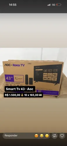 Tv 43 AOC COM GARANTIA E NOTA FISCAL !! $1500,00 avista 10x 165,00