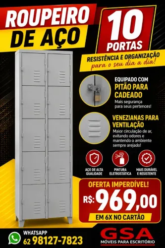 Roupeiro de aço 10 portas em 6x sem juros ( Entrega grátis! ) 
