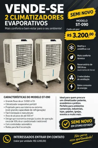 Climatizador Evaporativo ST-090 9.000 m³/h - 100L - Semi Novo