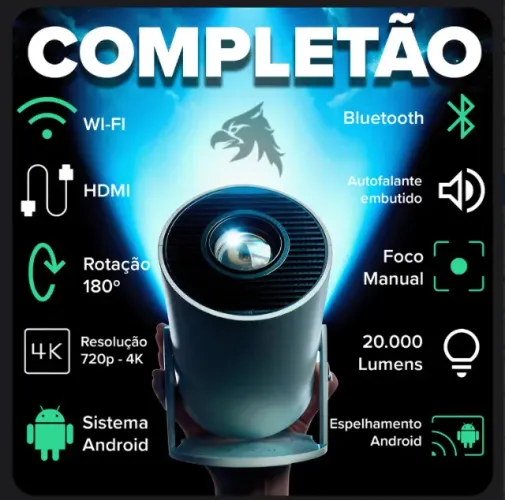 Projetor Portátil Full HD 4K Android 11 WiFi Bluetooth