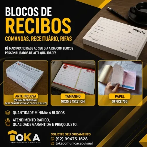 Blocos, Recibos, Anotações, Comandas etc.