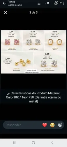 Brincos de ouro tarraxa baby 18k. Obs: Para criança, valores:cada brinco tem um preço,