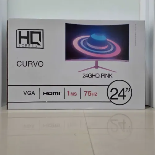 Monitor Gamer Curvo HQ 24" LED, RGB, Full HD, 75Hz, 1ms, HDMI, ROSA e BRANCO