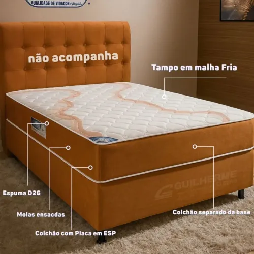 Conjunto Cama Casal Padrão Ley Colchões Isofort Luxo Cinza 188x138 cm Base + Colchão Separ
