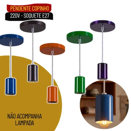 Pendente Copinho Vintage em Alumínio Decorativo para Iluminação Diversas Cores - SCS88