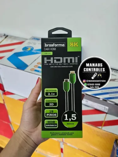 Cabo Hdmi 2.1v 8k Ultrahd Dinâmico Brasforma 1.5m Ponta Gold