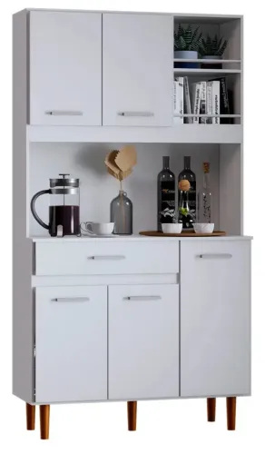 Armário Completo P/ Cozinha Multiuso Microondas Com Nicho Branco