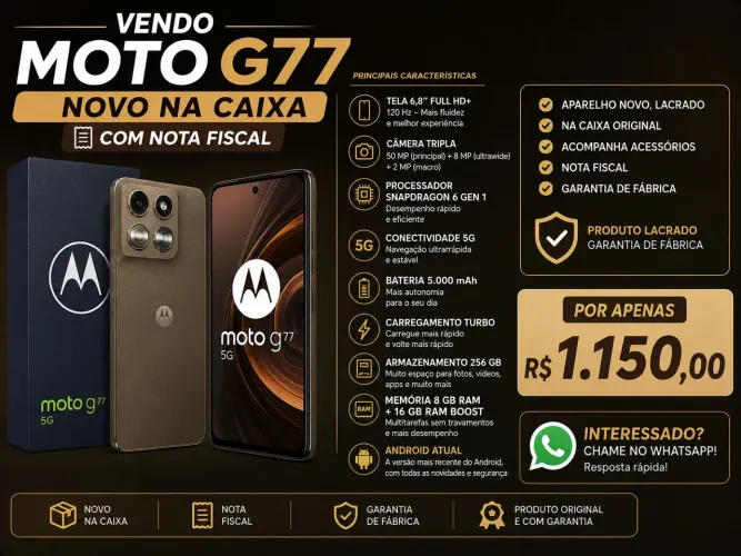 Moto G77 5G 256gb 8gb + 16gb booster NOVO