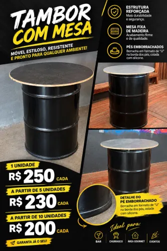 TAMBORES COMPLETOS(PÉ EMBORRACHADO/MESA DE MADEIRA)