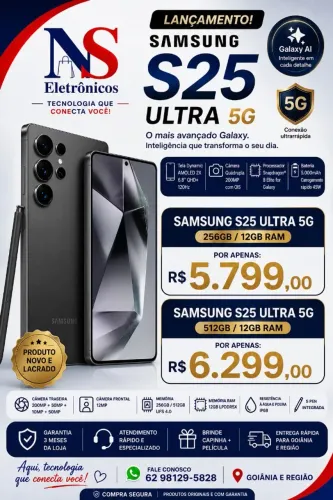 Celular Samsung Galaxy S25 Ultra 5g, 256gb, 12gb, Câm. Quád. Titanium Black