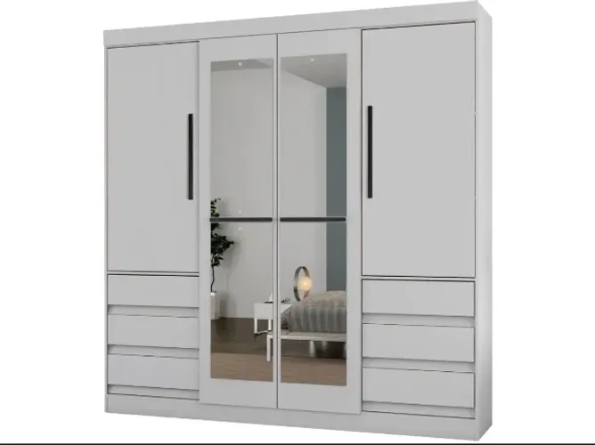 Guarda-roupa Casal com Espelho 4 Portas 6 Gavetas Araplac Sofia