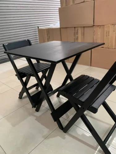 Conjunto Mesa Dobrável 70 x70 Preta