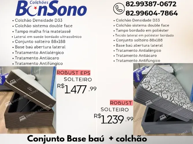 Cama bau solteiro espuma Base baú e colchão bonsono