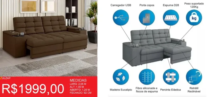 Sofá retrátil e reclinável- entrega gratuita