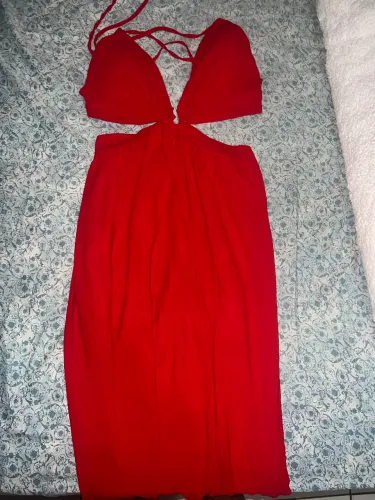 Vestido Longo Vermelho Casual/Festa com Recortes na Cintura - Super Fluido