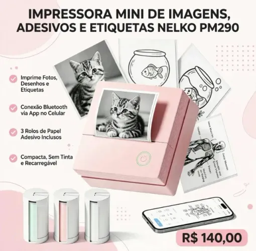 Impressora Mini De Imagens, Adesivos E Etiquetas Nelko Pm290