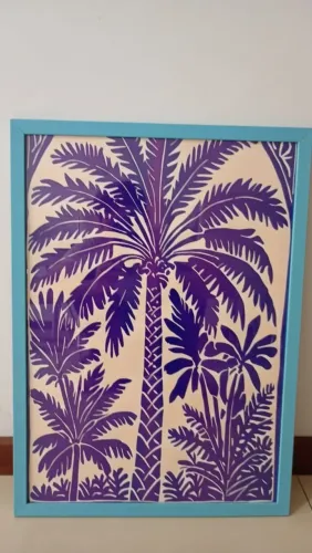 Quadro palmeira azul com tela proteção de vidro