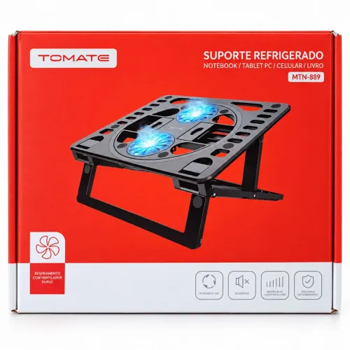 Suporte Refrigerado Notebook Tomate MTN-889 2 Coolers USB Ajustável Preto