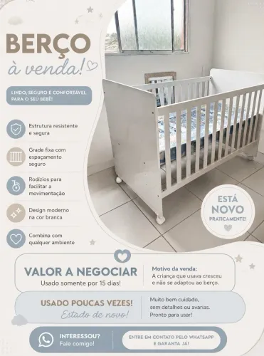 Berço NOVO usado 1 única vez
