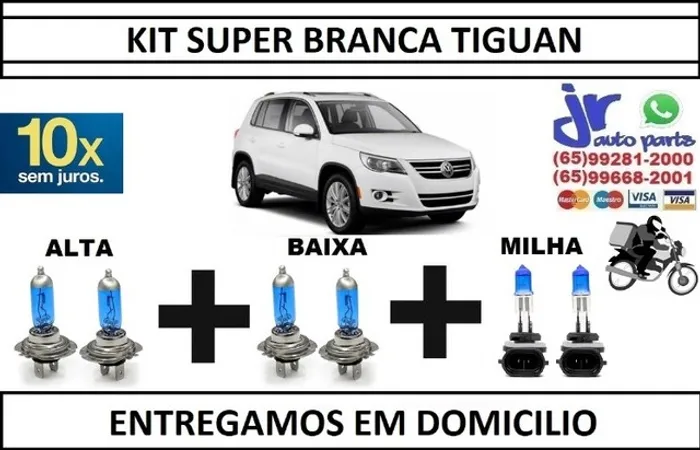 Kit de Lâmpadas Super Branca Vw Tiguan 8500K Efeito Xênon 