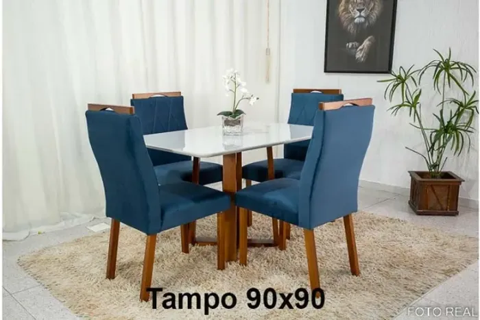 Promoção! Mesa Pedro Mel Tampo Vidro Off 4 Cadeiras Lisboa Azul - Frete Grátis