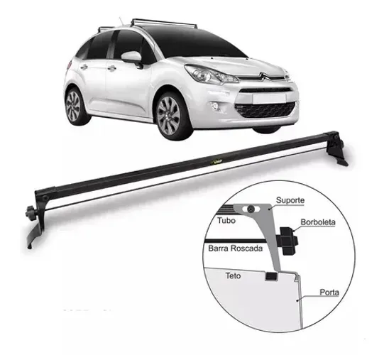 Rack Teto Teto Citroen C3 2013 à 2021 - Preto Material Aço - Fácil instalação 