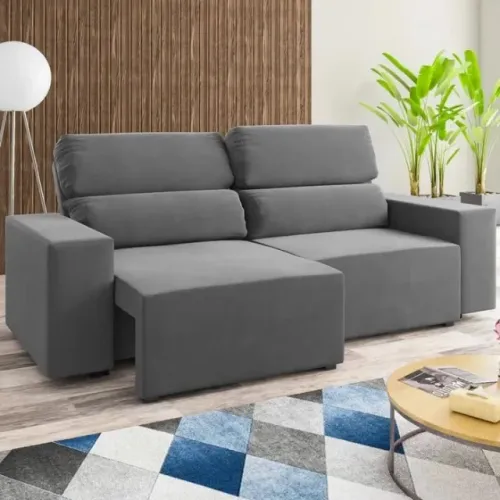 Sofá Retrátil Reclinável Caique 2.00m Veludo Cinza Frete Grátis - Até 12x