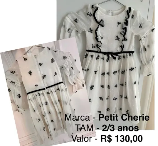 Vestido Petit Cherie 2/3 anos - Branco com Flores