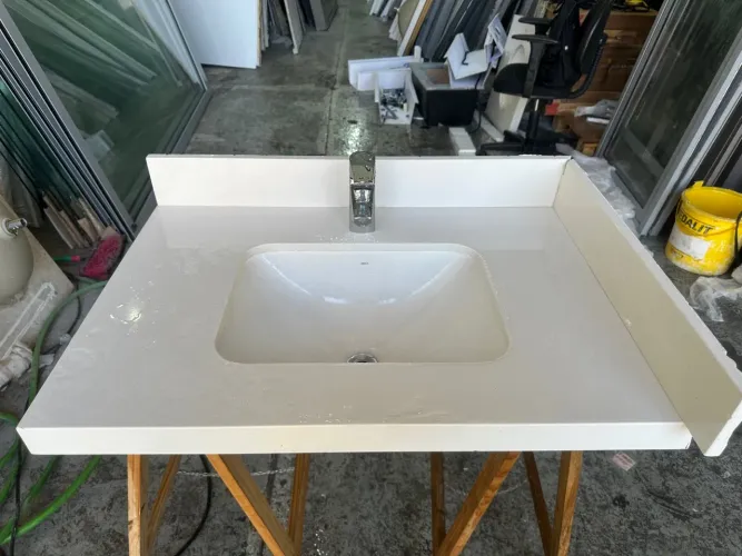 Pia banheiro quartzo branco 