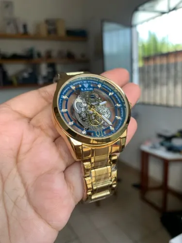 Relógio LIGE Dourado Esqueleto