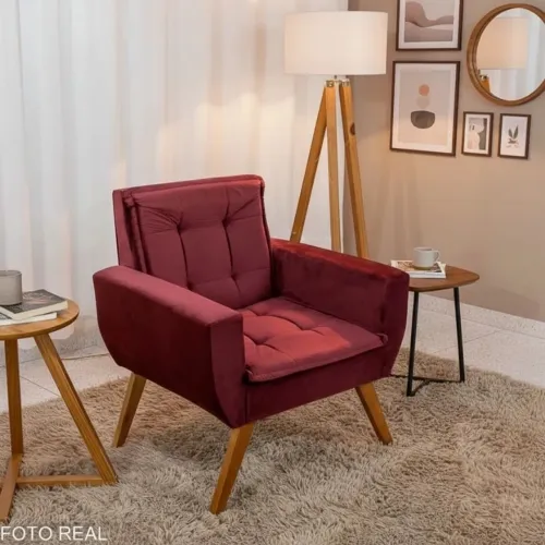 Poltrona Decorativa Veludo Bordô rf87