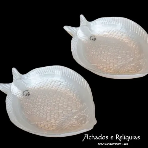 Ornamento para servir de vidro em forma de Peixe branco pérola 