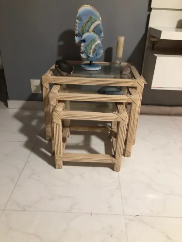 Conjunto de Mesas de Canto 3 Peças em rattan e vime