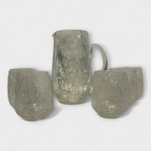 Conjunto Vintage de Vidro Trabalhado (Anos 80) - Jarra 1,2 L + 6 Copos