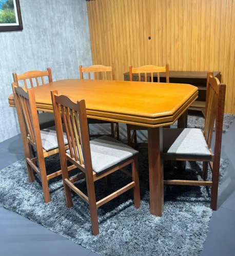 Mesa de Jantar em Madeira Maciça com 6 Cadeiras
