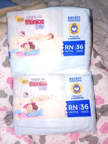pacote de fralda turma da monica RN com 36 unidades